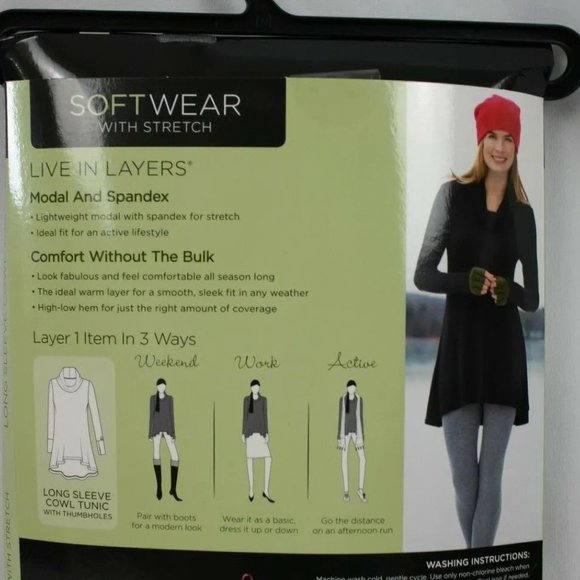 Cuddl Duds Long Sleeve Cowl Neck Tunic with Thumb holes - Picture 2 of 3